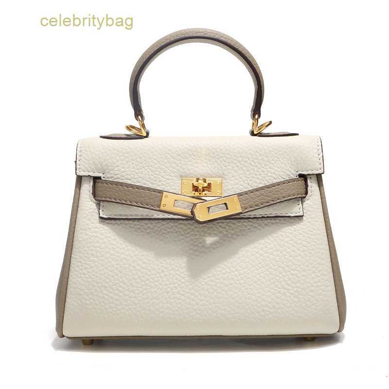 

Designer Kellies Handbags Hemres leather women's Genuine color matching mini small 2023 new lychee pattern cross body hand has logo JK87, White and grey