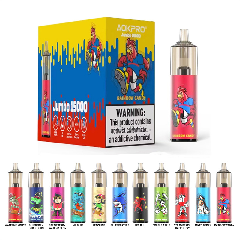 

AOKPRO JUMBO Disposable vape E cigarettes 15000Puffs vapes pen Prefilled 20ml 550mAh Battery Mesh Coil Recharged Adjustable Airflow 11 colors vs puff elf plus pro