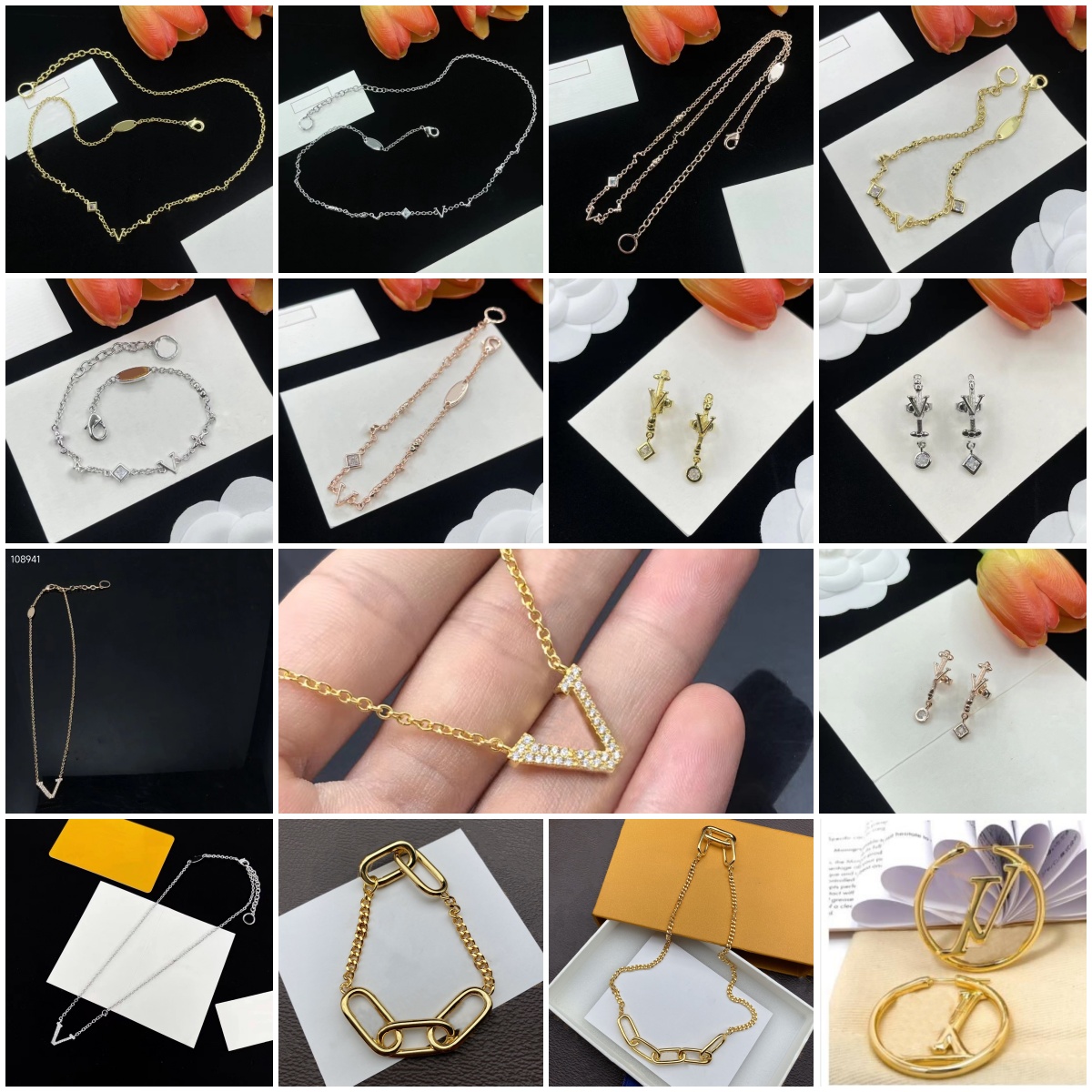 Fashion Women Jewelries Bracelet Necklace Earrings Designer Jewelry Chain necklaces-image-790792985