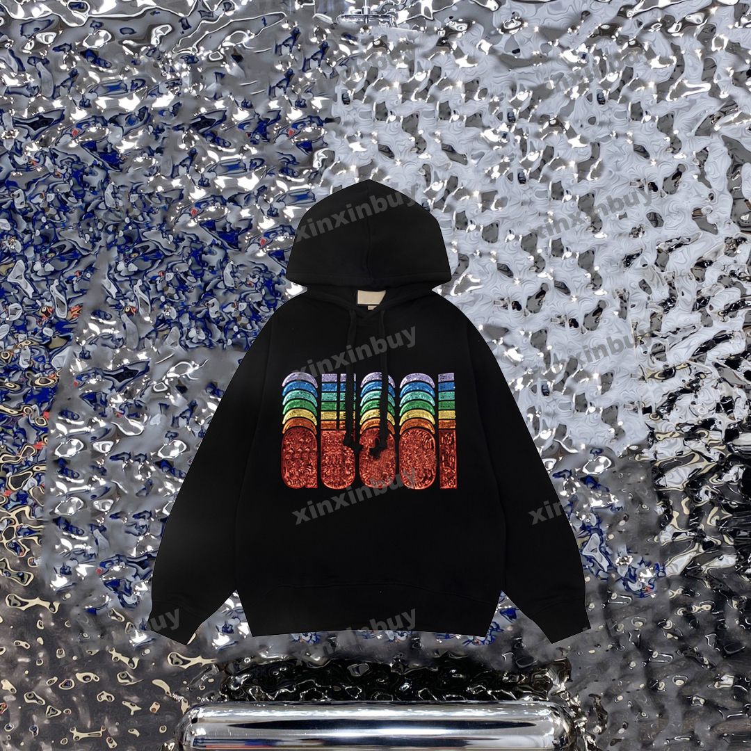 

xinxinbuy Men designer Hoodies Sequin Letter Paris hole print cotton Pullover women red green black white purple XS-2XL