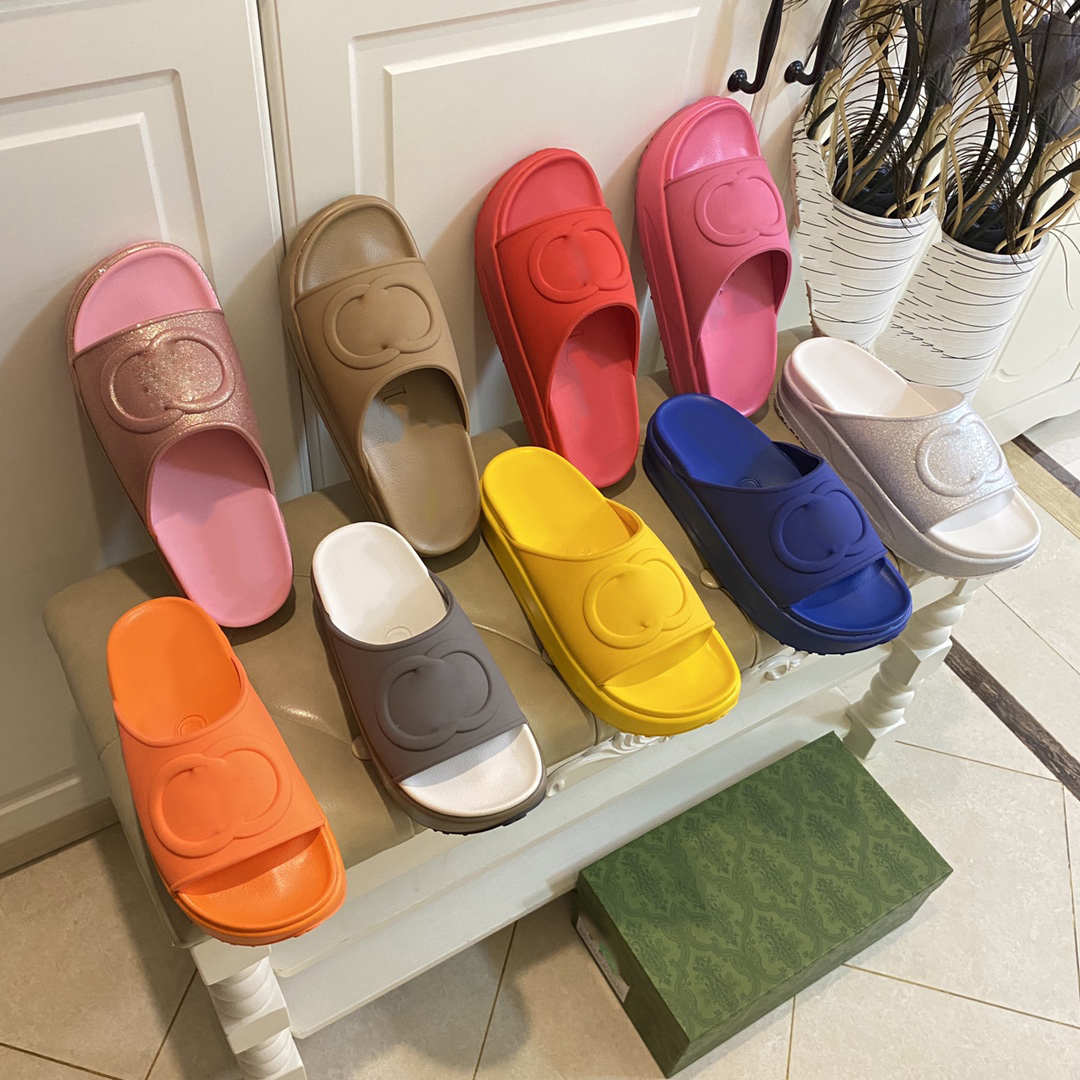 

2023 New style Slippers Sandal Sliders Macaron thick bottom non-slip soft bottom fashion G house slipper women men wear beach flip-flops INS sliders 36-45, 10