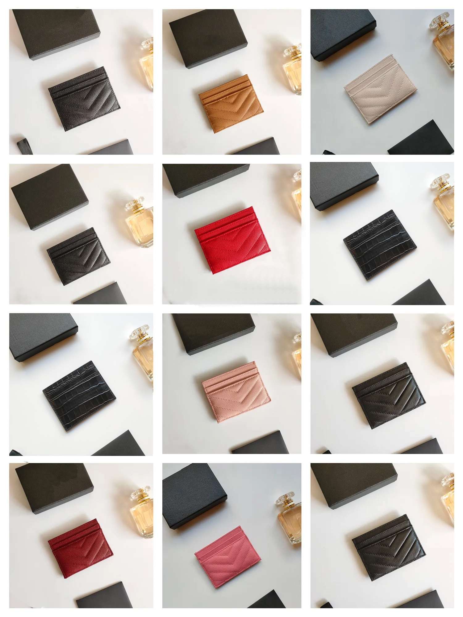 

2023 new fashion Card Holders caviar woman mini wallet Designer pure color genuine leather Pebble texture luxury Black wallet with box, Crocodile-gold hardware