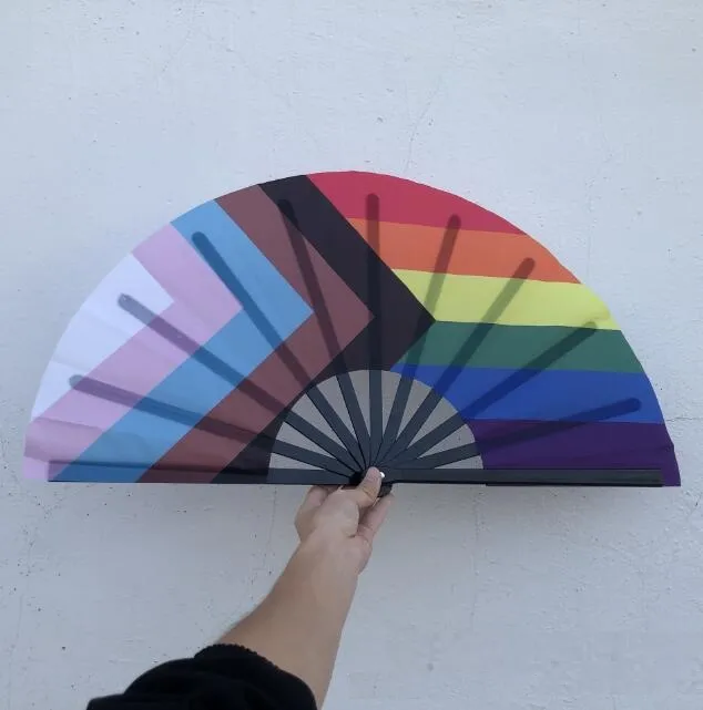 Rainbow Folding Fans LGBT Colorful Hand-Held Fan for Women Men Pride Party Decoration Music Festival Events Dance Rave Supplies