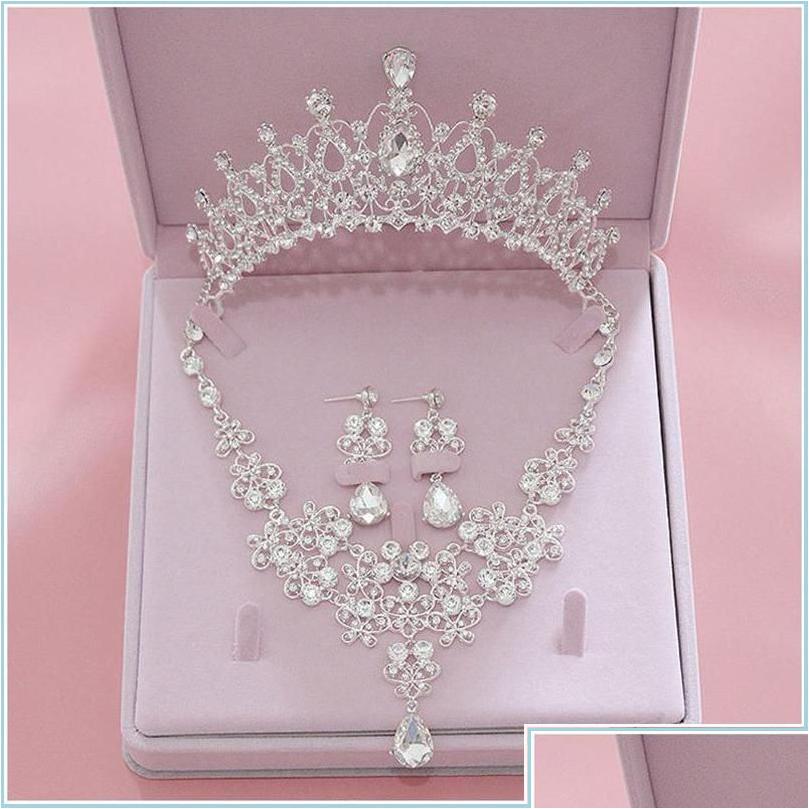 

Headpieces Bling Set Crowns Necklace Earrings Alloy Crystal Sequined Bridal Jewelry Accessories Tiaras Suit Drop Delivery Pa Dhpk8