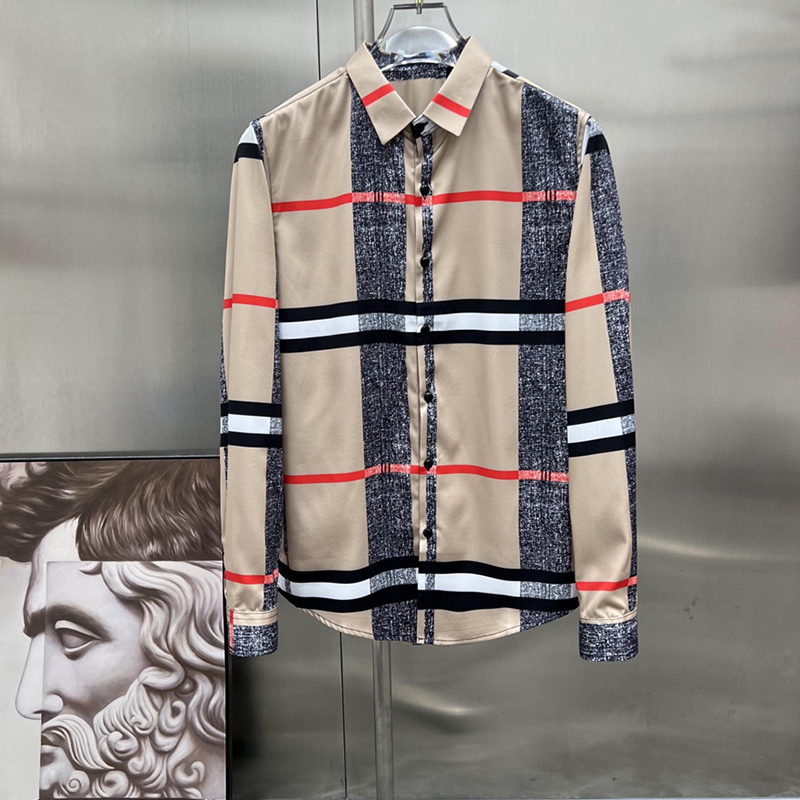 

Mens Casual Shirt Designer burbrerys Polo Collar Long Sleeve Plaid Single Row Button High Quality Cotton Bur Business Fashion Breathable Casual Shirts