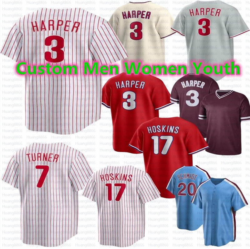 

7 Trea Turner Jersey Bryce 3 Harper Rhys Hoskins Bryson Stott Kyle Schwarber J. T. Realmuto Alec Bohm Nick Castellanos Aaron Nola Zack Wheeler Marsh Baseball Jerseys, Youth