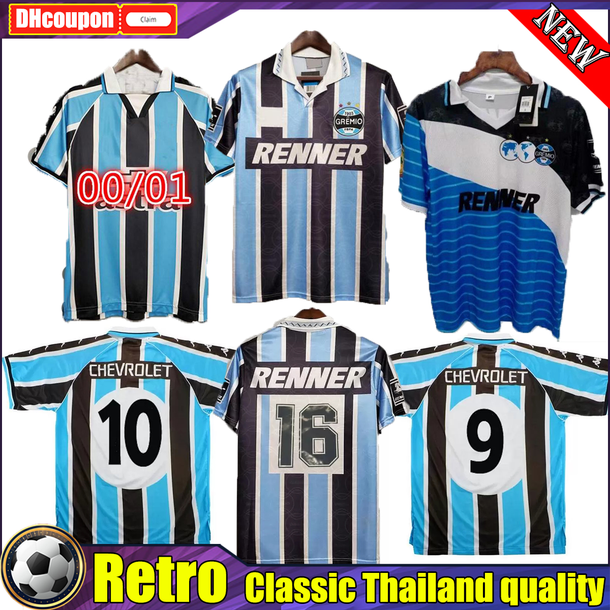 

NENE WARLEY retro Gremio soccer jerseys 2000 1995 1996 Ronaldinho ZINHO Alegre home vintage old classic away football shirt Vintage shirt maillots de football, 03
