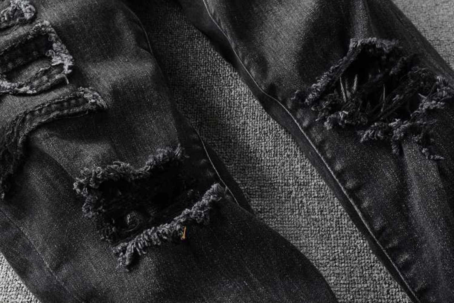 

Street amirly Splicing Men's Jeans Brand Designer Trend Fashion Pants High Cool Hole Stylish Leisure Ripped Slim Leggings 6QI8 SUWA, Black