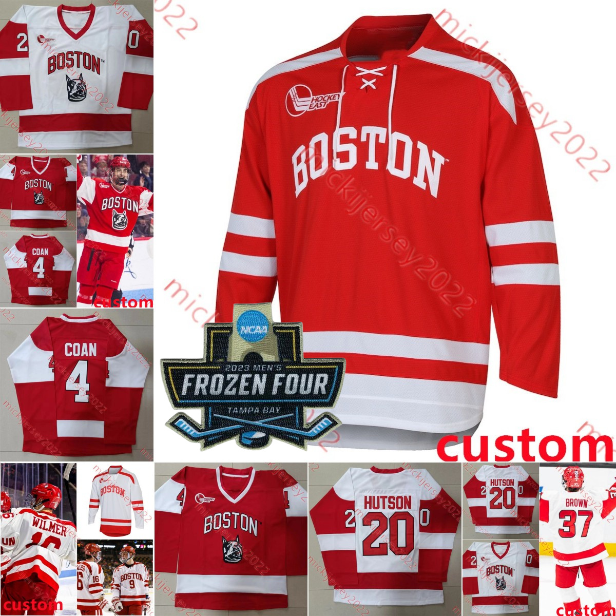 

Boston University Terriers 2023 mens Frozen Four Hockey Jersey John Copeland Ethan Phillips Patrick Schena Vinny Duplessis Wilmer Skoog Boston University Jerseys, White terriers