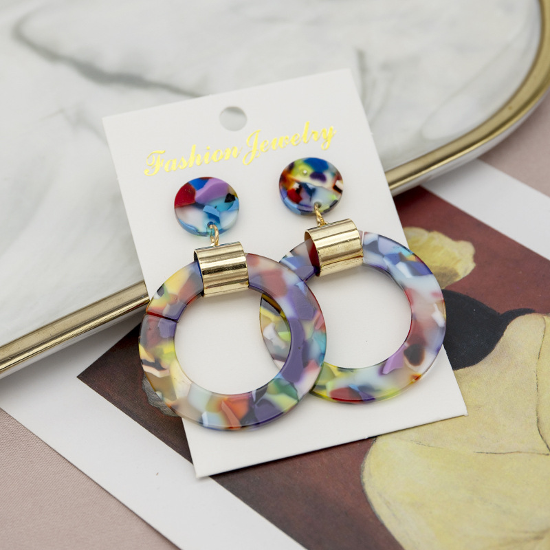 

Chandeliers Dangle Acrylic Earrings Fashion exaggerated acetic acid earrings geometric strip square multi-color studs