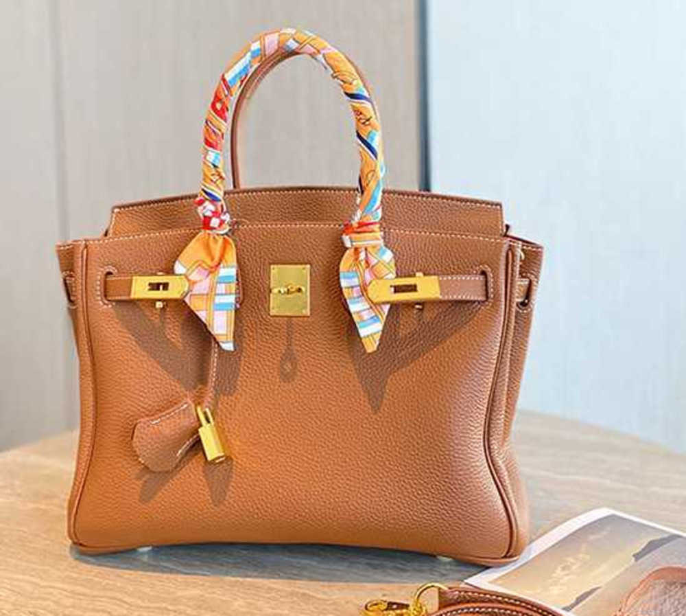 

New Designer Bags 2023 Burkin Women's totes Bag Brown Classic Togo Golden fashion Cowhide Leather Luxury bags, Brown 25cm