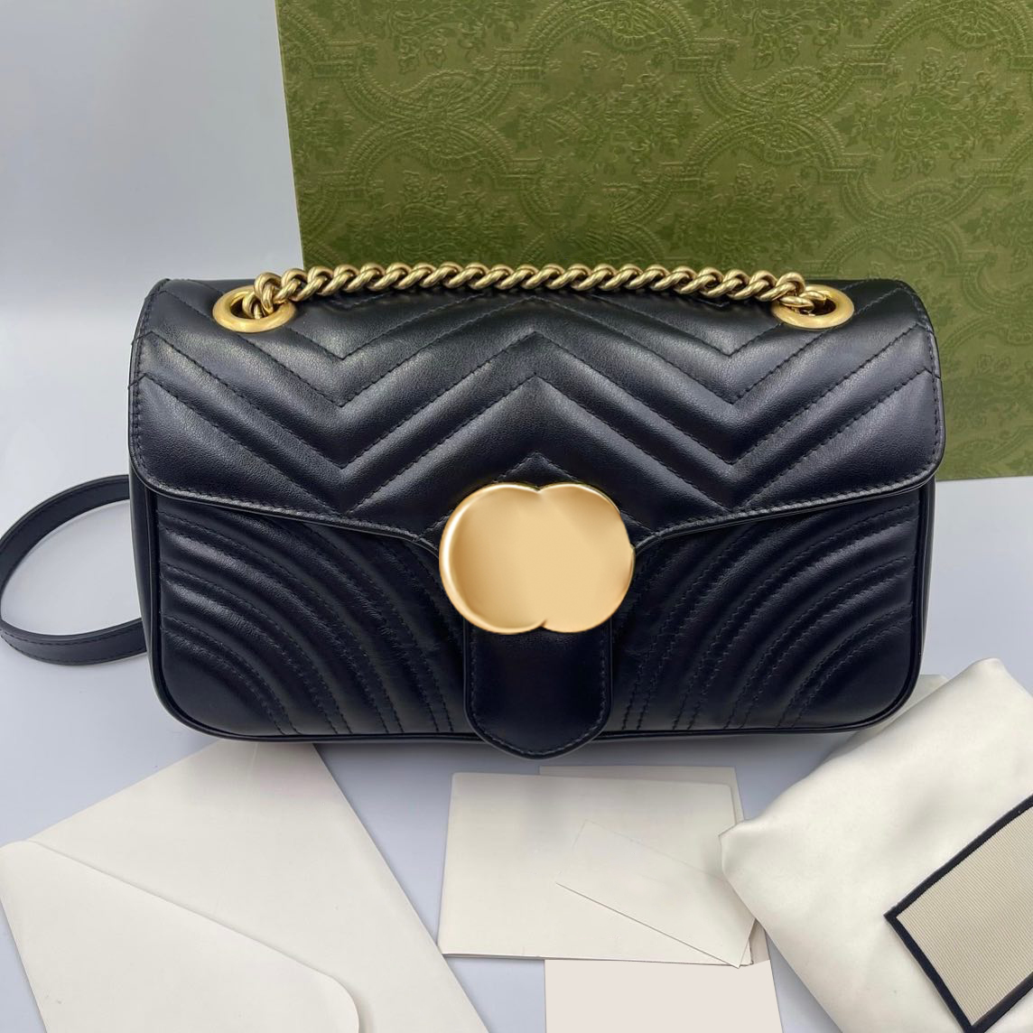 

3 sizes Marmont Women's mens crossbody Bags super Mini metal chain tote Luxury Designer Genuine leather clutch flap fashion handbags camera denim shoulder strap Bag, Black