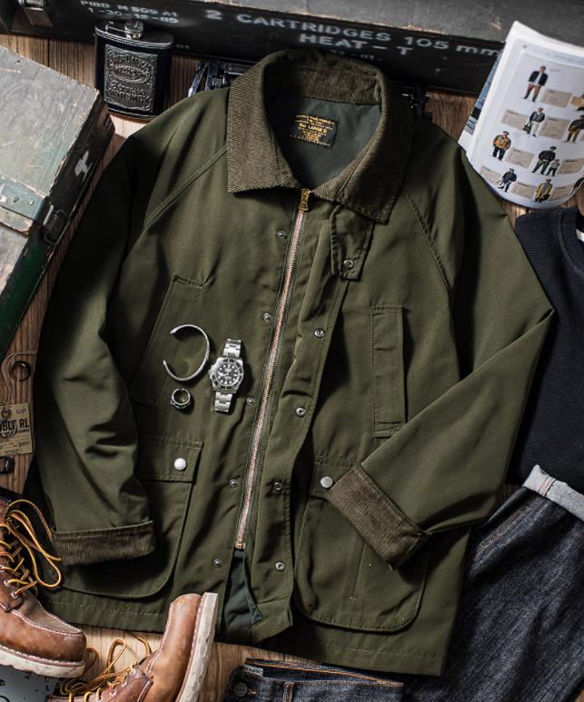 Vestes pour hommes Veste pour hommes Collier en velours côtelé sans cire Coupe-vent Coupe ample Militaire Safari Manteau de moto Printemps Automn