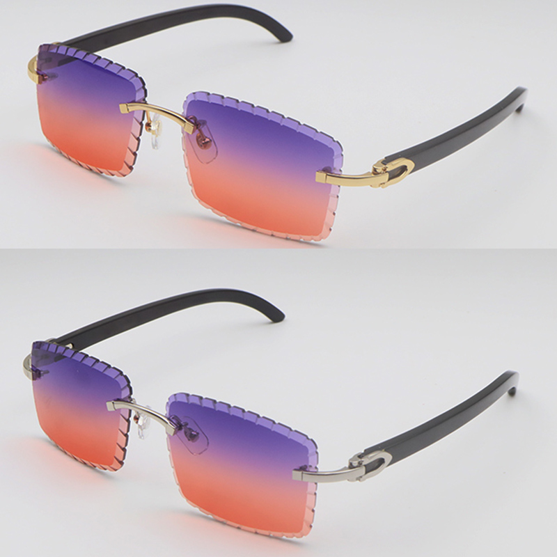 Designer New Rimless Diamond cut Lens Sunglasses Sunglasses Original Black Buffalo Hornglasses Male and Female 18K Gold metal frame Square Lens S-image-918985327