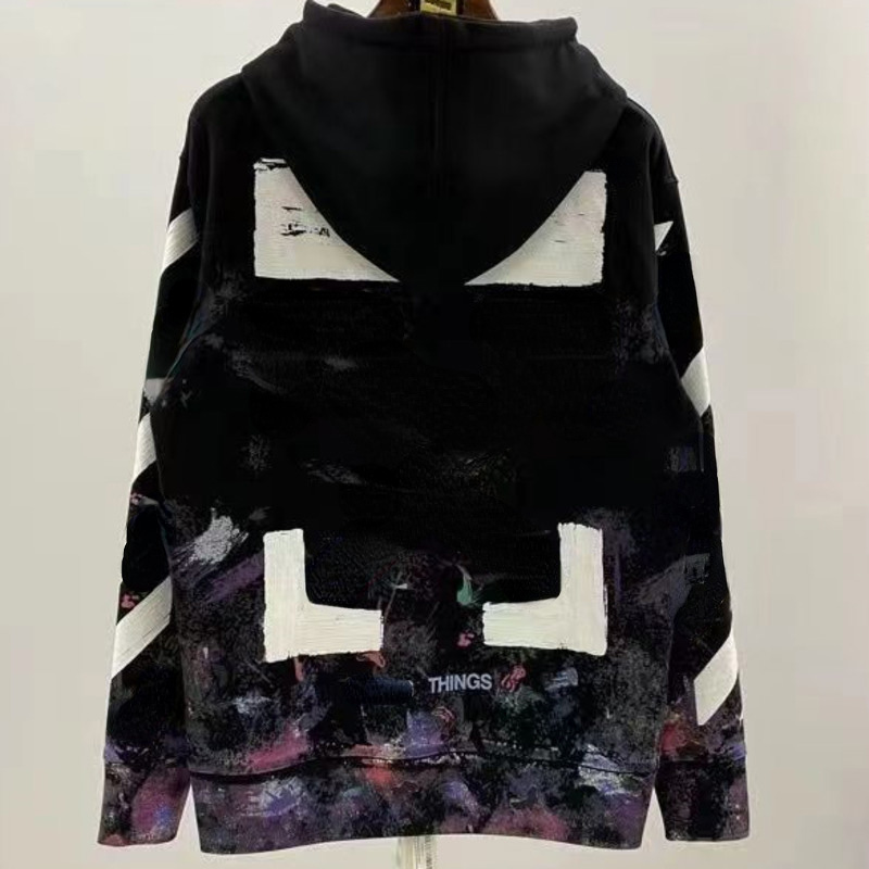 

OW mens sweatshirt designer hoody off embroidered hooded sweater men women hip-hop loose oversize pullover coat US size 95kg 4TUH, Black