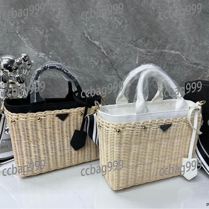 

Retro Straw Woven Women Large Capacity Tote Bag Classic Double Color Outdoor Shopping Crossbody Designer Bag Trend Birkin Suit Case Multi Pochettes Sacoche 26CM, Black