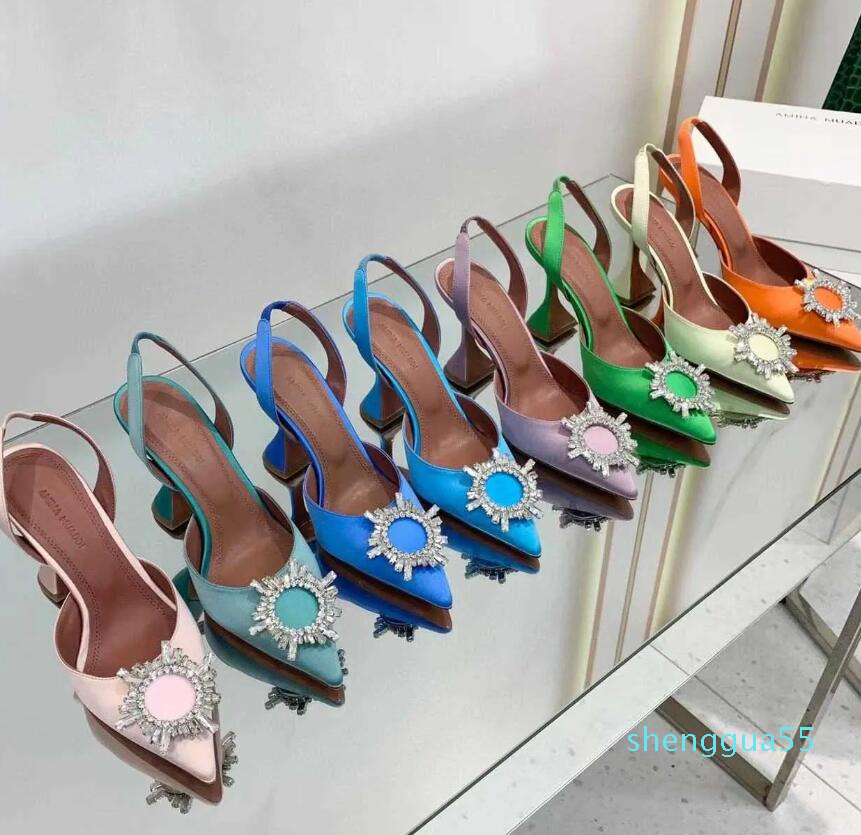 

Amina muaddi Dress sandals Satin pointed slingbacks Bowtie pumps Crystal-sunflower high heeled shoe10cm Women's Luxury Designer Party Wedding Shoes 00, 45# 10.cm