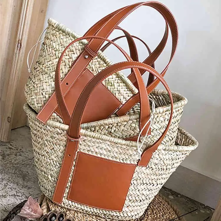 

New beach bag rattan large capacity totes designer wicker woven women handbags summer beach bali straw bags lady travel big basket purse, Medium 39cm