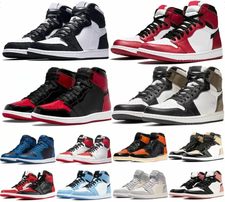 

Panda Black 1s Basketball Shoes Chicago Lost Found Gorge Green Stage Haze Diamond Dark Mocha Og Patent Bred University Blue Men Women Jumpman 1 Retro Mens Trainer, 33