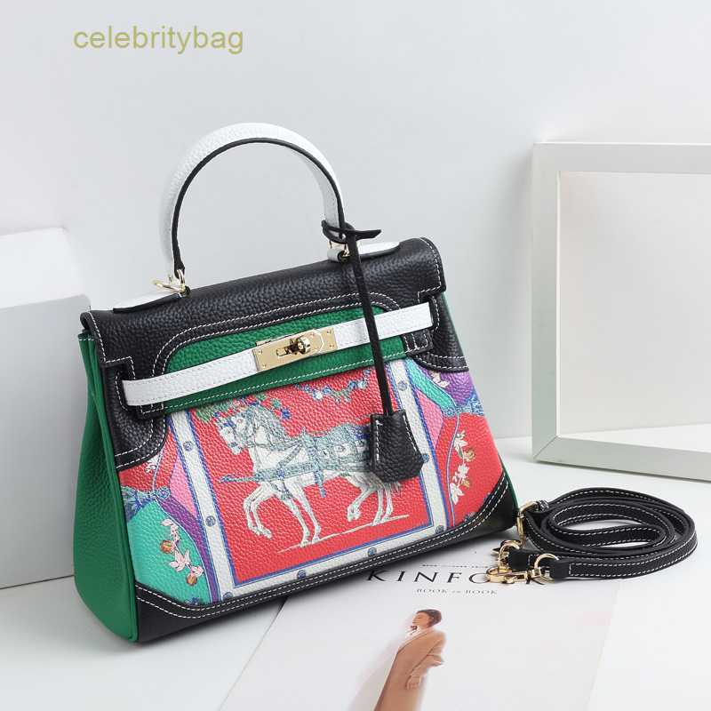 

Designer Kellies Handbags Hemres Graffiti New Kaili Bag Colored Painting Headcoat Cowhide Contrast Color Matching WomensH andheldO neS houlderC rossbodyh asl ogo, Rose red with green paint