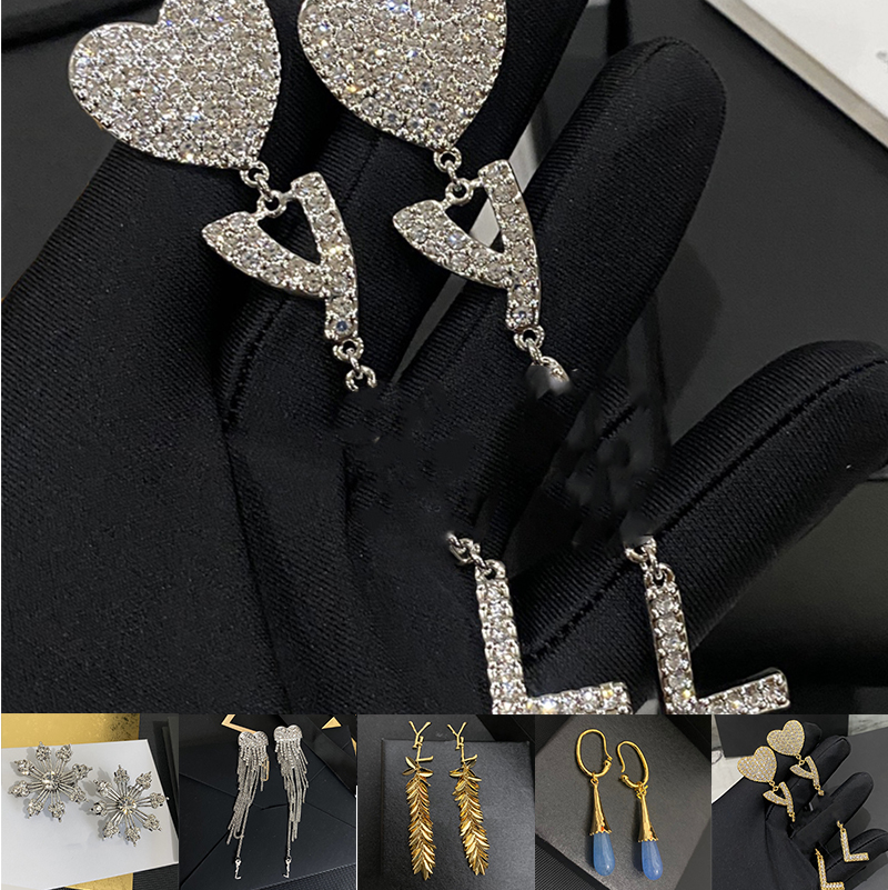 

Diamond Stud Earrings Designer Jewelry Fashion Silver Earring For Lady Women Party Studs Hoops Wedding Engagement For Bride Box