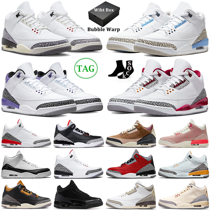 

With Box 3 men basketball shoes 3s sneakers White Cement Reimagined Fire Red Cardinal Dark Iris Pine Green UNC Rust Pink Muslin mens women outdoor sports trainers, 14