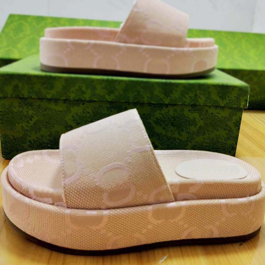 

Designer slipper Mid-heel Rattan Jumbo Interlocking Platform Slides Sandals luxury mens sandal beach womens shoes with box xAd beige blue canvas summer slippers, #1