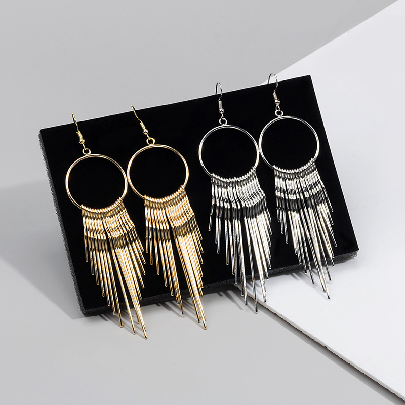 

Chandelier Hanging long metal tassel Earrings geometric personality cool wind alloy earrings