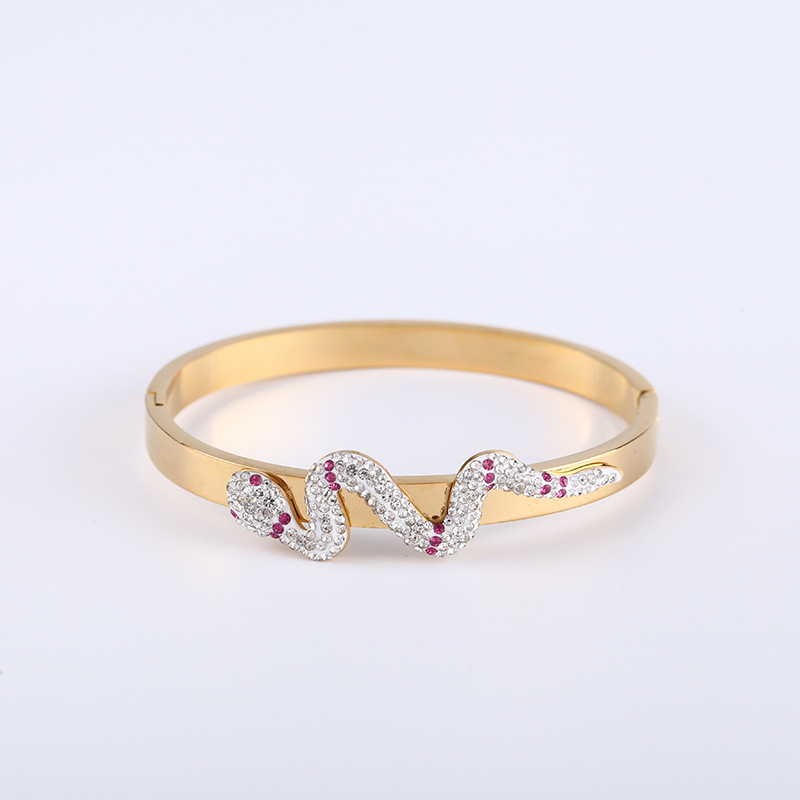 

Jewelry Handmade New Crystal Diamond Snake Stainless Steel Bracelet Simple Full Drill Titanium Steel Jewelry SmoothFace Bracelet Z0408