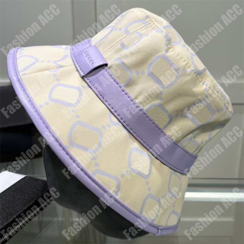 

Fashion Big Letters Womens Designer Bucket Hat Mens Summer Sun Hat Jacquard Luxury Cap Unisex Flat Fitted Beach Hat, Purple