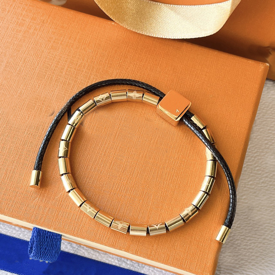 

Designer Stainless Steel Bangle Women Luxury Brand 18k Gold Bangle Bracelet Cuff Black Draw Rope Letter Jewelry Accessories Gift S341
