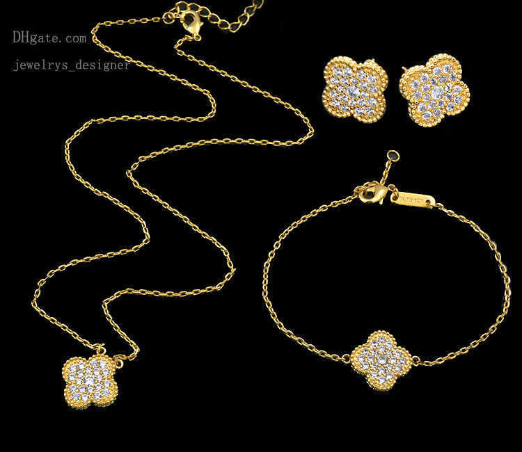 Designer Bracelets Queen Lotus High Quality Fashion 18K Gold Plated Flowers Series Bracelet Earrings Necklace Jewelry Set For Women Wholesale-image-857075551