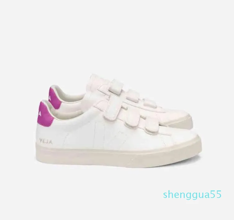 

French Summer and Autumn New Veja Men's and Women's Color Matching Board Shoes V-word Classic Leather Small White 11 Dpi, Warm pink velcro