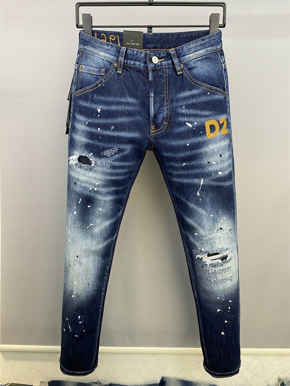 

Men Denim Cool Guy Designer Long Jeans Embroidery Pants Holes Trouser DSQ2 D2 Dsquared2 Dsquared 2 Italy Size 44-54 #9872, 9872