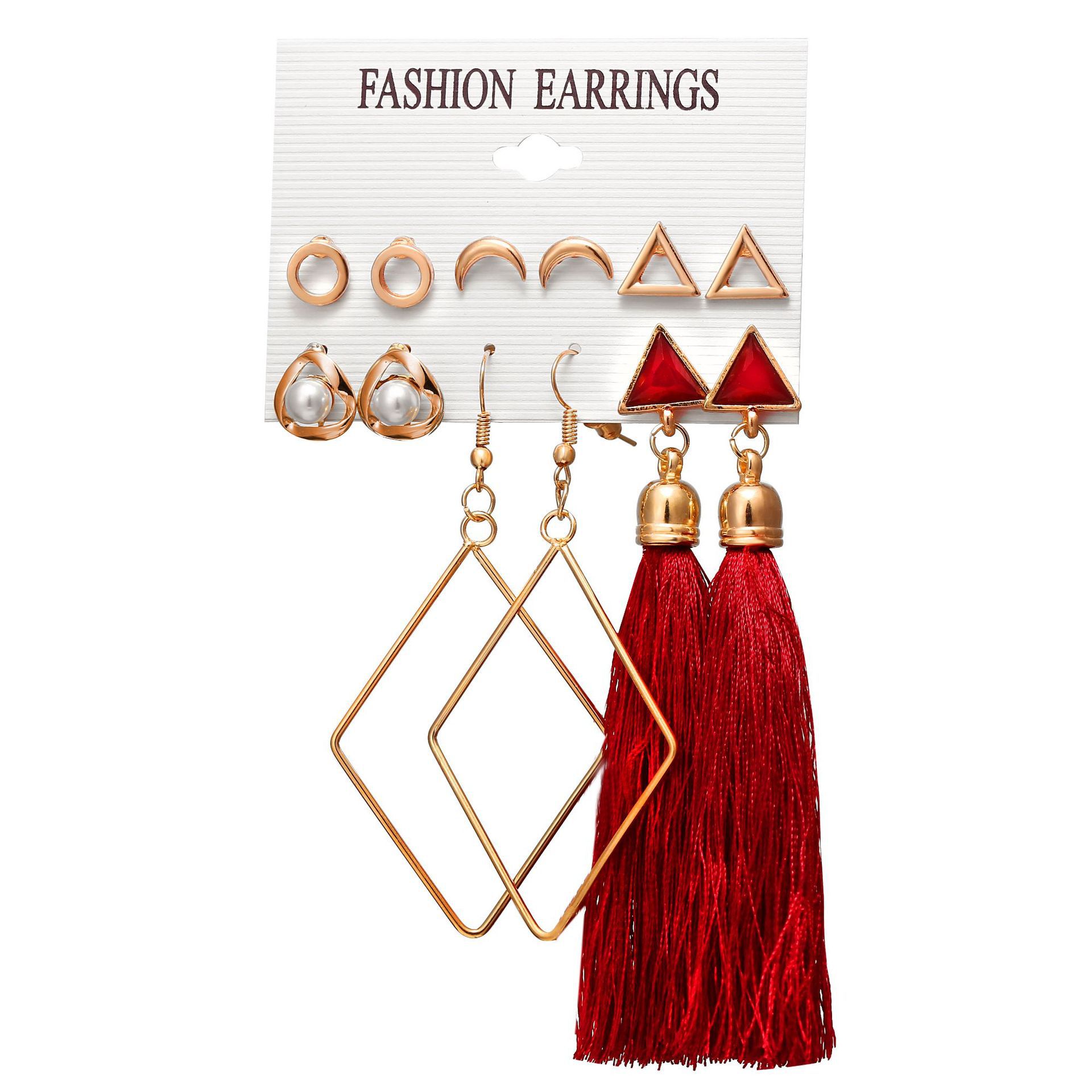 

Chandelier Stud Ear Pendant Hanging Earrings 6 pairs set creative new tassel earrings female Bohemia style flower earrings