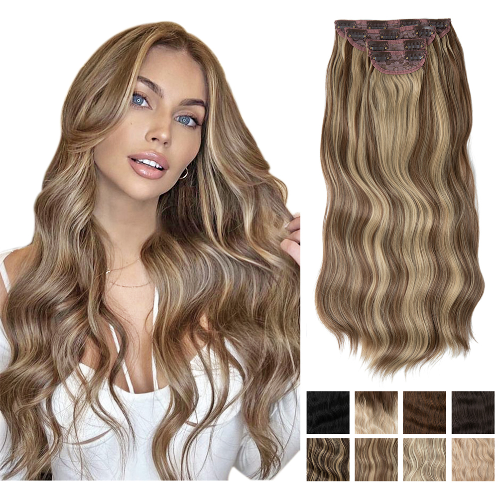 

4-piece Hair Extension Set Clip Hair Long Wavy Curly Hair Women's Heat-resistant Synthetic Fiber Silk Natural Soft and Smooth Women's Daily Life Party Wig Easy To Manage, 2/30