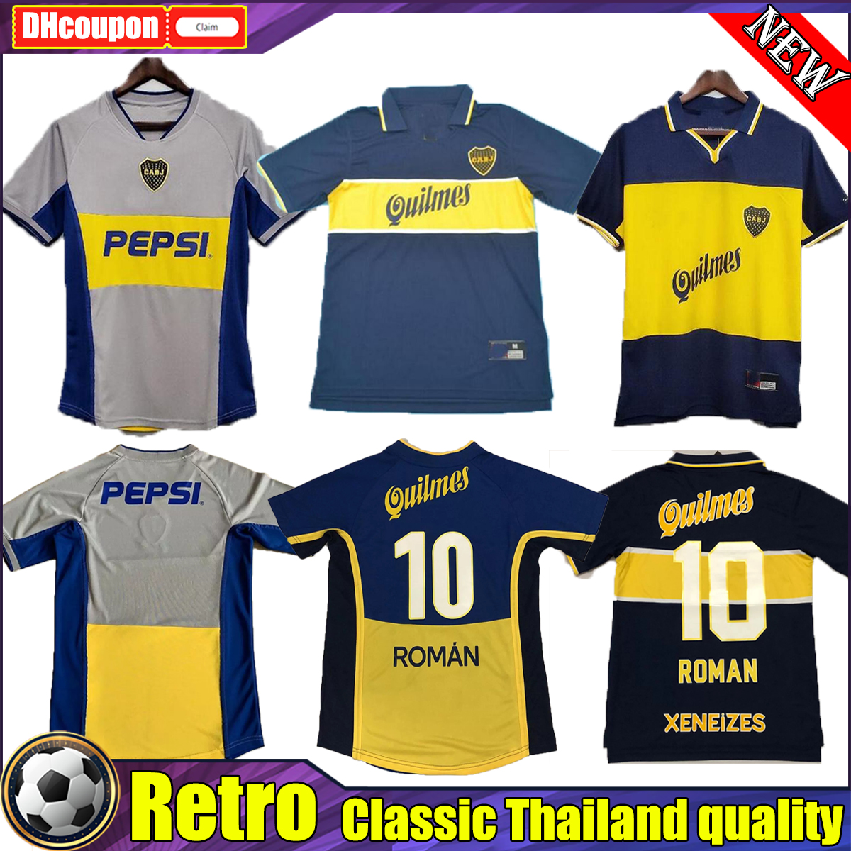 

Retro Boca juniors soccer jerseys 1995 1996 1997 1998 1999 2000 2001 2002 2003 2005 ROMAN MARADONA limited classic home away football shirt Vintage shirt long shirt, 04