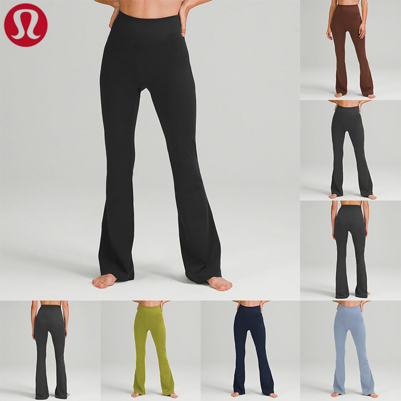 Lululemon Yoga clothes grooves summer womens flared pants high waisted tight fitting belly show figure sports yogas nine point pants-image-857155734
