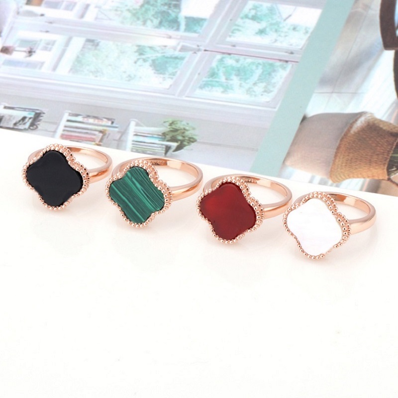

New Four leaf clover Ring Fashion Brand Wedding Ring for Women Luxury boutique Natural Turquoise Designer Rings elegant van designs luck flower 100% silver Jewelry