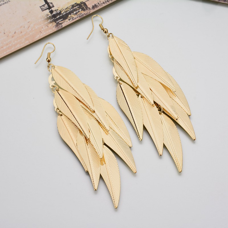 

Dangles Chandelier Indian Baroque retro style willow leaf long women's earrings multilayer tassel earrings wholesale