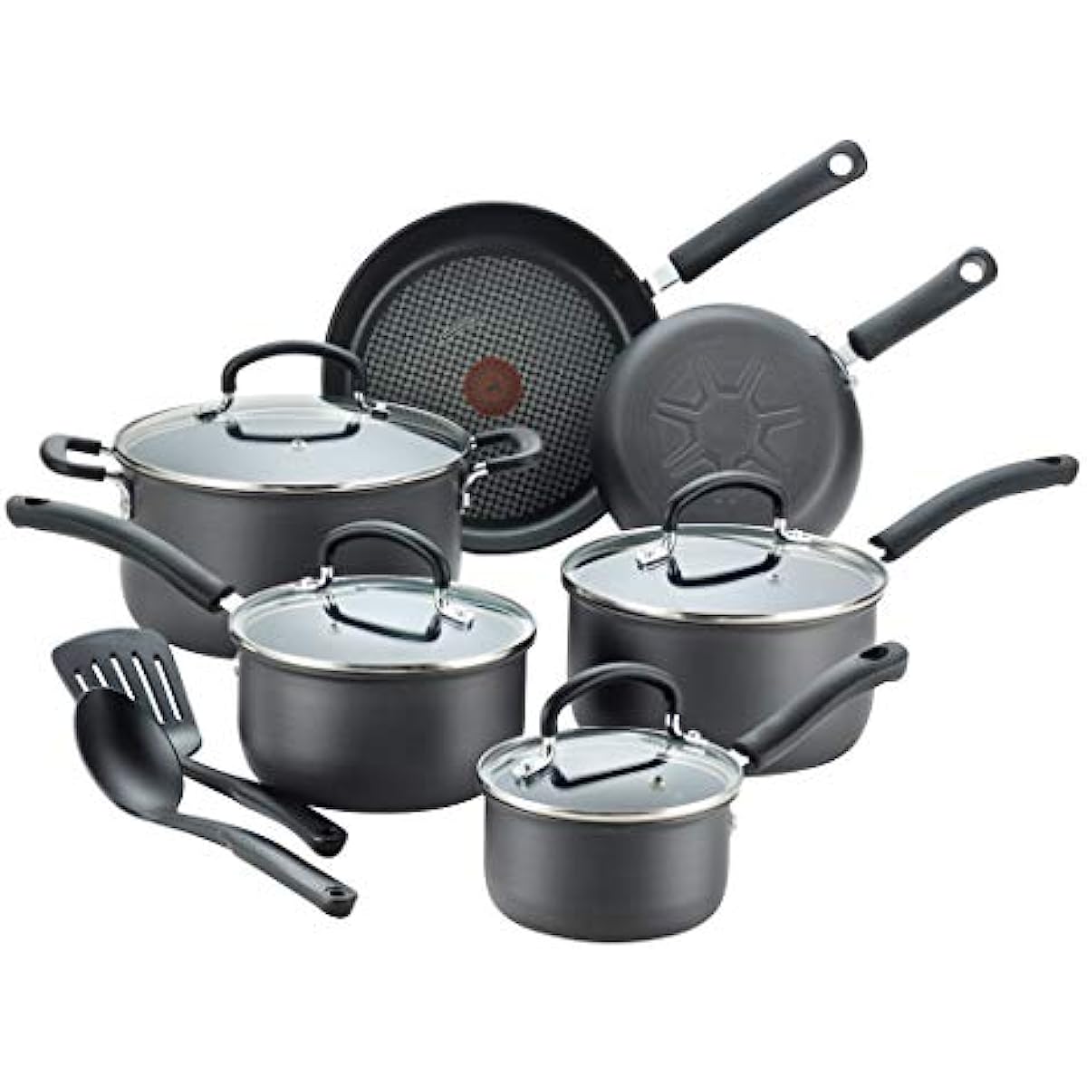 

T fal Ultimate Hard Anodized Nonstick Cookware Set 12 Piece Pots and Pans Dishwasher Safe Grey