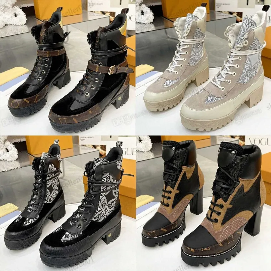 Laureate Platform Boots Designer Boot Women Shoes Flamingos Love Arrow Medal Martin Boot Coarse High Heel Luxury Chunky Heele Desert Boots-image-919156726