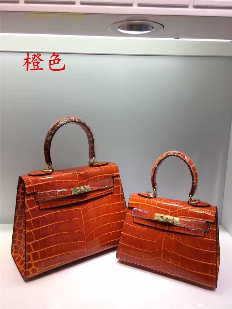 

Designer Kellies Handbags Hemres Women's Bag Crocodile New Fashion Cowhide One Shoulder Crossbody Handbag has logo 7STL, Black 25cm