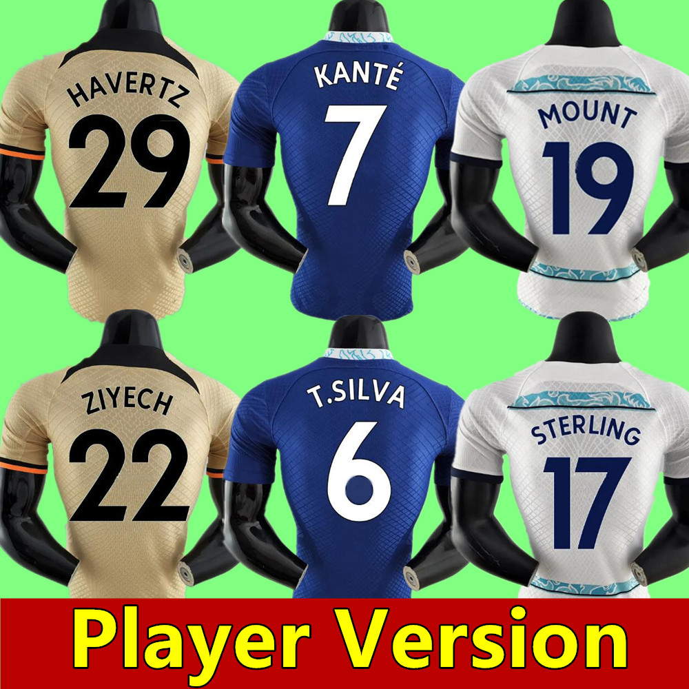 

22 23 player version CFC Soccer Jersey PULISIC MOUNT HAVERTZ STERLING JORGINHO 2023 football shirt men uniform KOULIBALY KANTE Mendy T. SILVA CUCURELLA, Away player version+patch