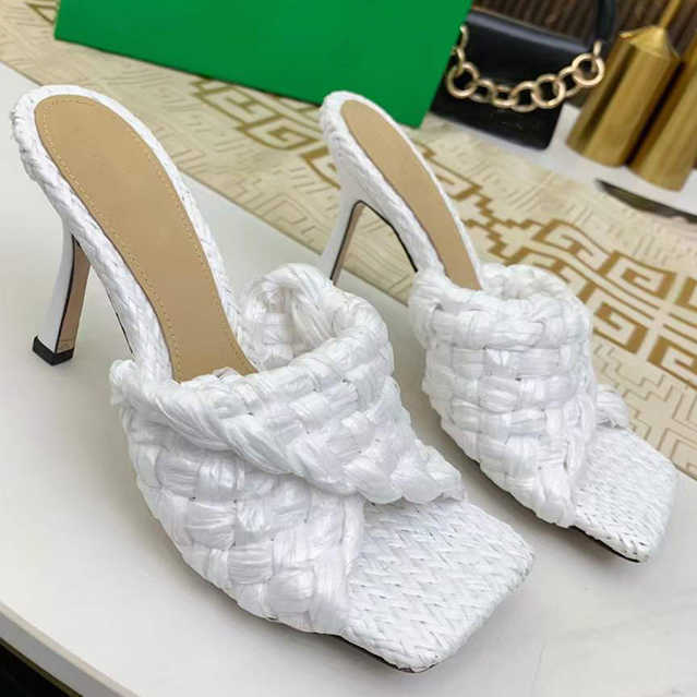 

2023 Designers Stretch Sandals Womens High Heels 9 CM Lido Sandals Fashion Flat Slides Leather Weave Squared Toe Ladies Summer Beach Shoes Size 35-42 With Box And Bag, Color 12
