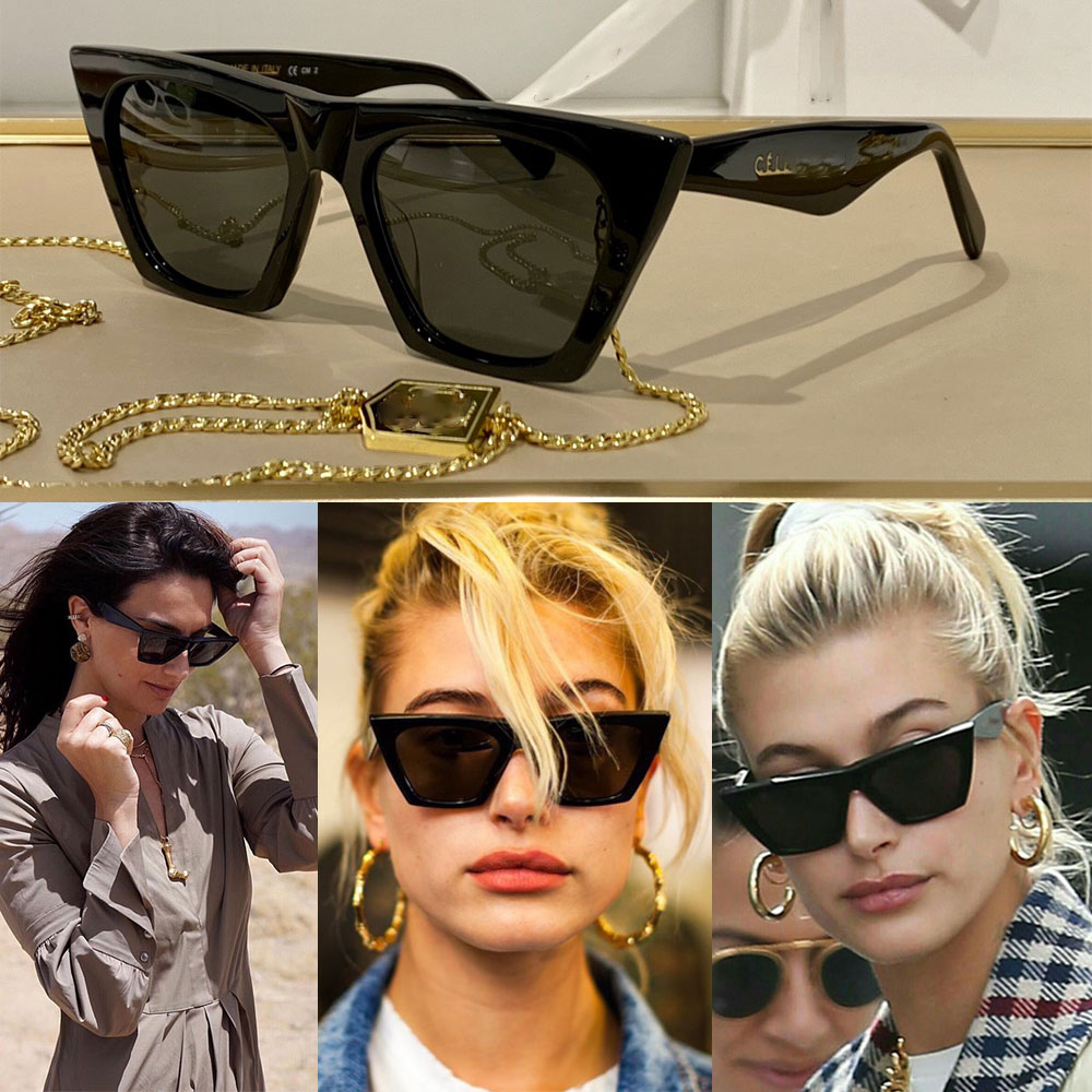 Women Fashion Sunglasses 41468 Cat Eye Style Acetate frame women personalized outdoor sunglasses French Fashion Classic runway style With chain-image-903466651