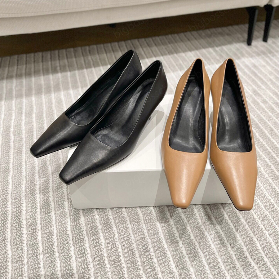 

High Heels Brand Shoes Women's The Row Designer Classic Fashion Pointed Toe Office Career Party Black Nude Leather Pigalle Dinner Dress Shoes Size 35-40 with Box