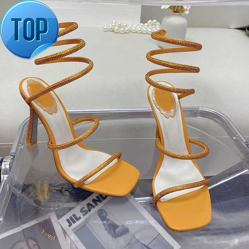

Square head sandals for womens Rene caovilla luxury designer crystal ankle strap winding shoes high heels sexy stiletto sandal 35-43 factoryheHG, 23#
