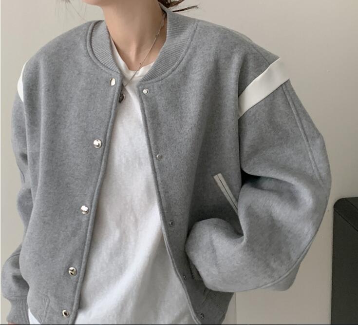 designer cotton coat baseball jacket windbreaker windbreak varsity Lightning letter stitching single breasted color block stand collar-image-764692233
