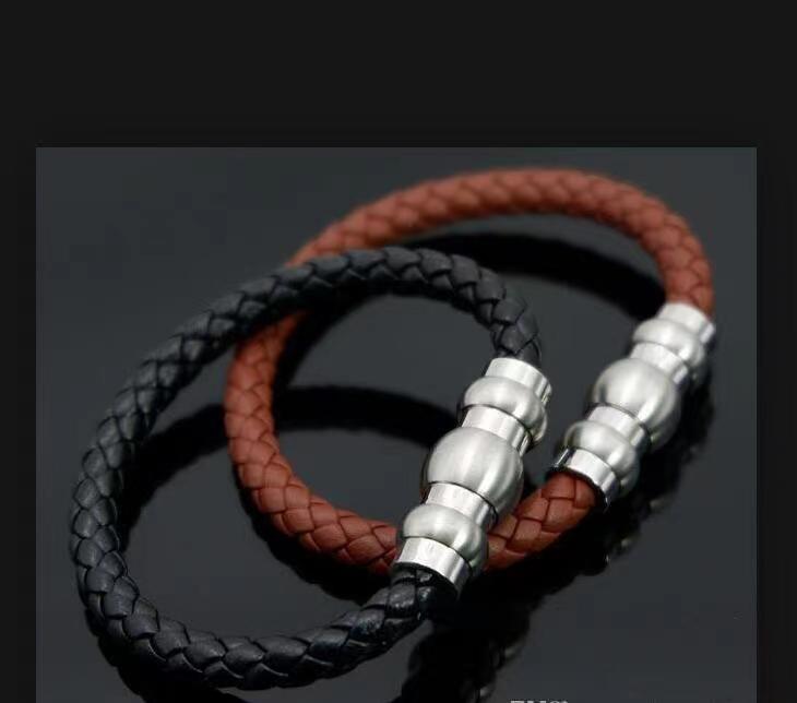 

New Arrival Leather Bracelets Woven Antique mens black Charm Bracelets Pulseira Masculina Magnet Man bangles fashion Jewelry WL1050